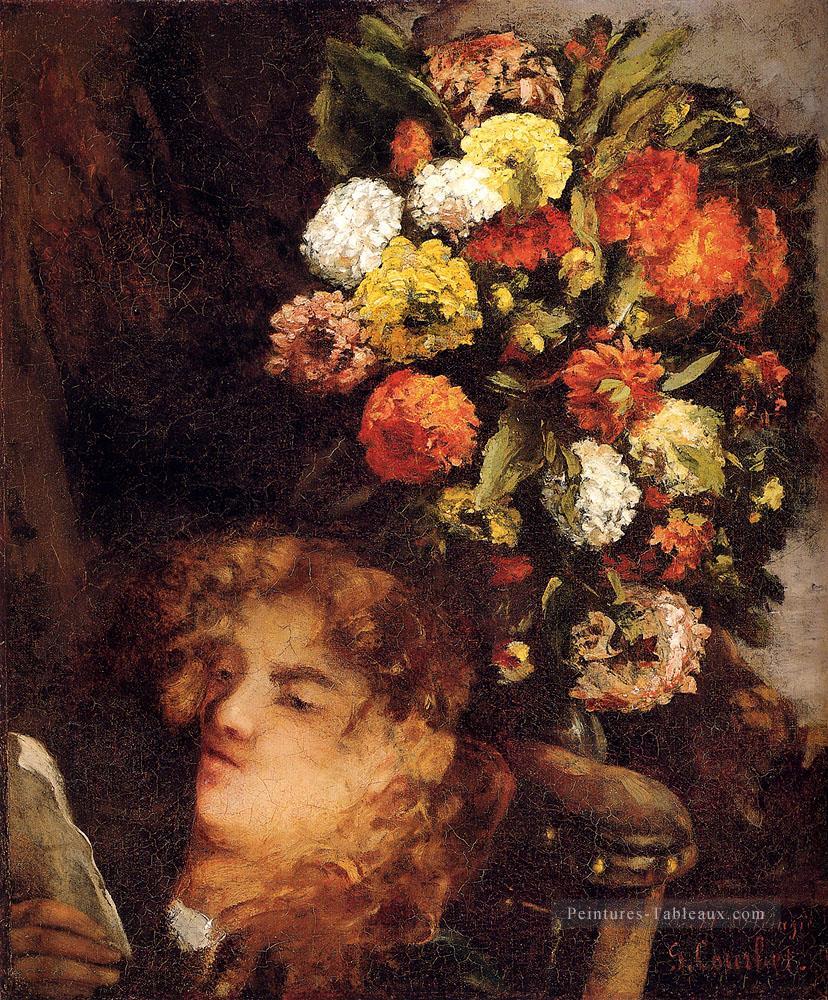 Tête d’une femme avec des fleurs Réaliste réalisme peintre Gustave Courbet Peintures à l'huile